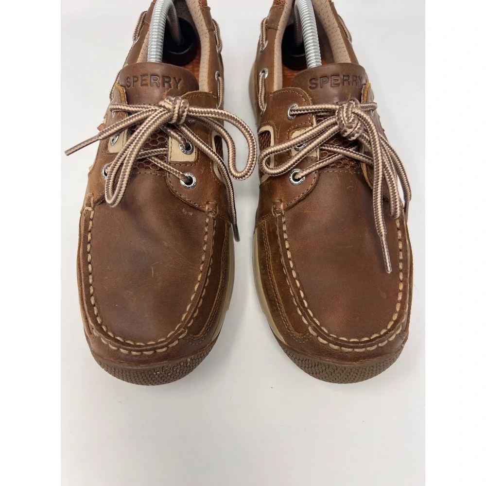 Sperry Sea Kite Sport Moc Boat Shoes Mens 10 Brown Leather Mesh Sides Loafers